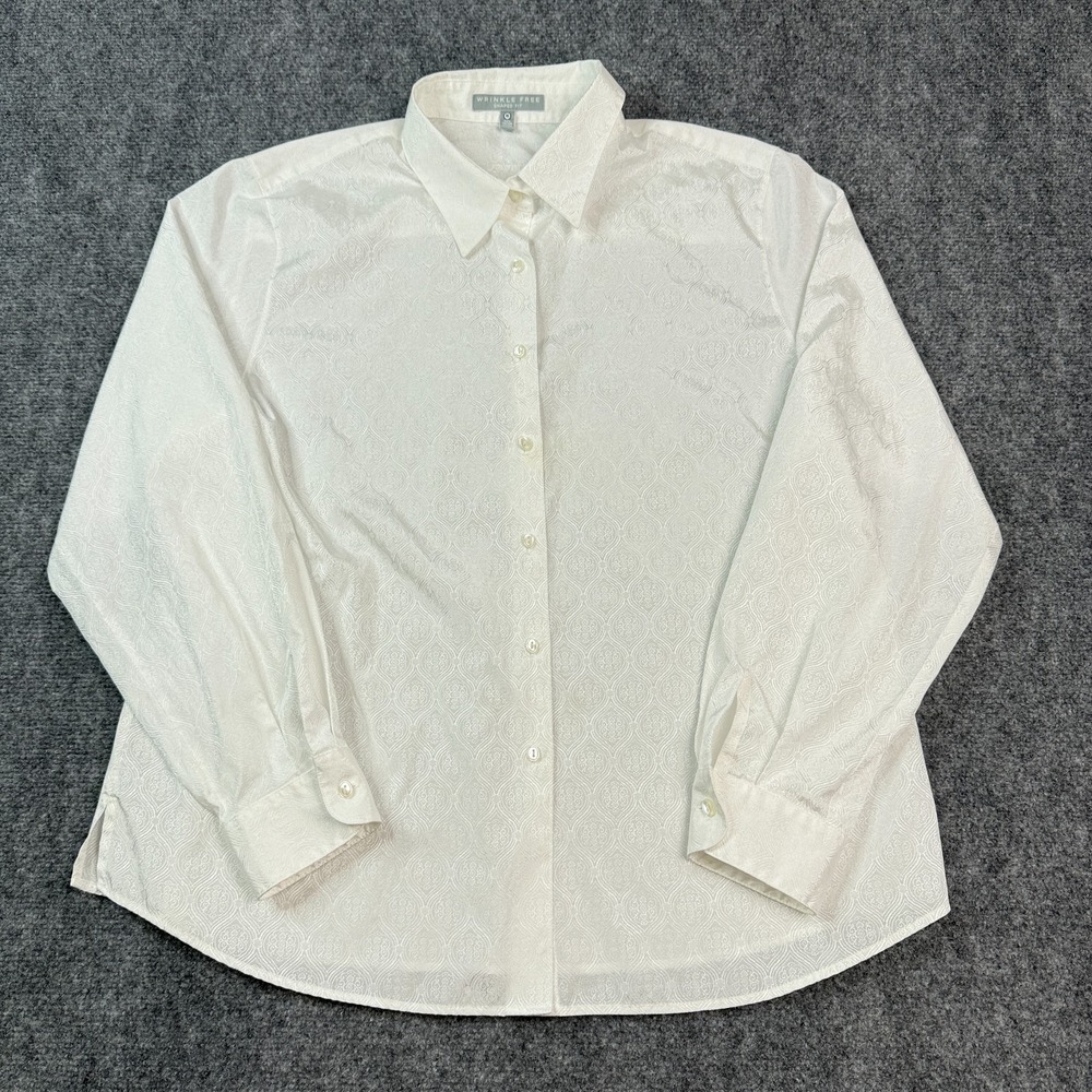 Foxcroft Womens Button Up Shirt Size 16 Shaped Fit White Jaquard Wrinkle Free - Picture 2 of 16